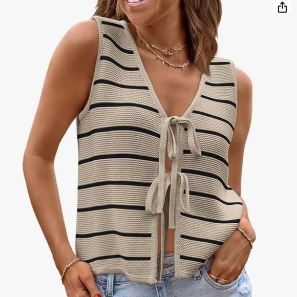 NWT - Lillusory - Womens Crochet Tie Front Sweater Vest Tank Top - Y2K - Size L - Picture 1 of 6